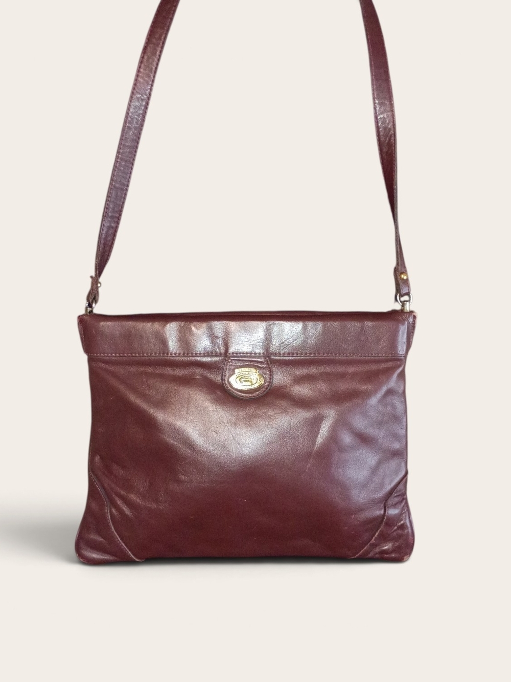 Etienne Aigner Burgundy Leather Shoulder Bag with Gold-Tone Clasp